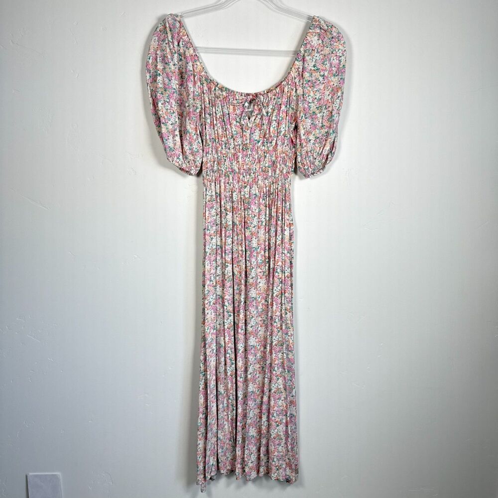 Faithfull the Brand Smocked Floral Midi Dress Boho Cottagecore Woman Size S
